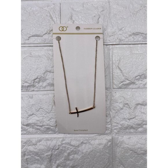 Fashion Leader Unisex Cross Pendant Necklace Gold Tone 16in - Picture 6 of 6